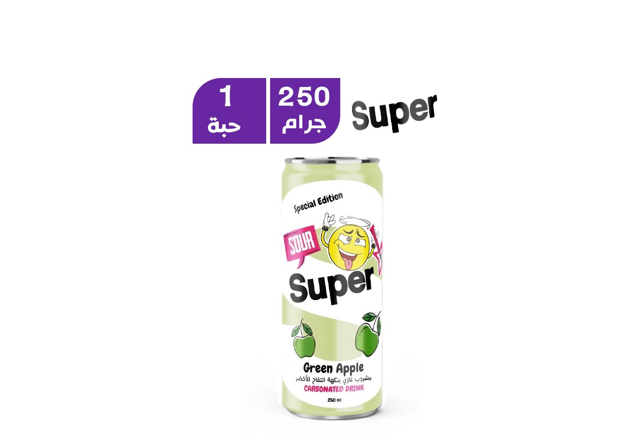 مشروب سوبر حامض بنكهة التفاح الاخضر 250 مل